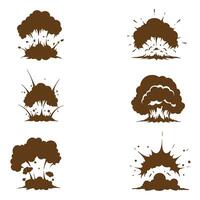Set of illustrations depicting explosions and blasts with brown silhouette design elements vector