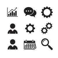 Simple black icon set featuring business communication settings and user interface elements vector