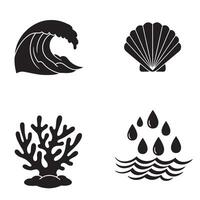 illustration of ocean elements in black and white silhouette style vector