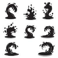 Artistic silhouette illustrations of water splashes and wave elements in various dynamic forms vector