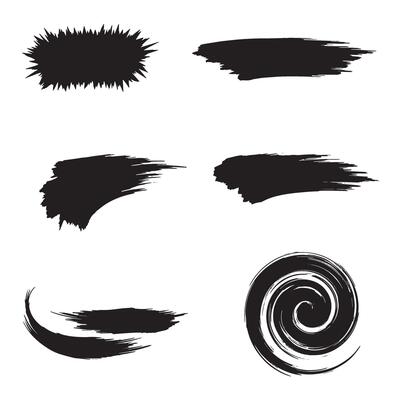 Collection of black paint brush strokes and artistic shapes for creative design elements