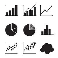 Collection of black and white data charts and diagrams illustrations with financial and business theme silhouette vector