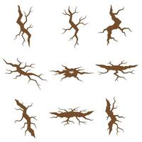 Collection of brown silhouette cracks isolated on white background for design vector
