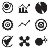 Black and white icon set for business finance data analysis and technological concepts vector