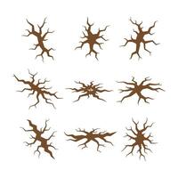 Set of nine brown silhouette crack or fracture designs on a white background suitable for design purposes vector