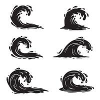 illustration of hand drawn ocean waves in silhouette with splash effects for design elements vector