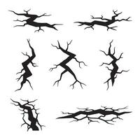 Set of black silhouette graphic earthquake crack vectors for design elements