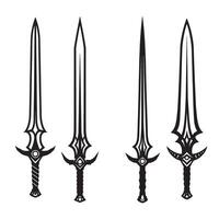 Collection of intricate medieval swords silhouette on a white background vector