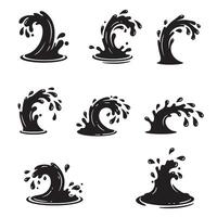 A collection of dynamic silhouette water wave splashes illustrative graphic design elements vector