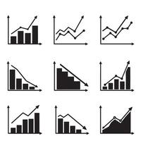 Collection of various financial and business growth charts in silhouette style for infographics vector