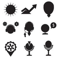 Diverse set of minimalist black and white silhouette icons depicting business concepts and symbols vector