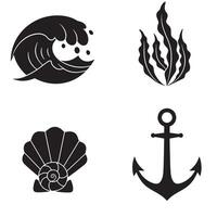 Elegant silhouette illustrations depicting sea creatures and nautical elements on a clean white background vector
