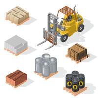 Included forklift, boxes with pallet vector