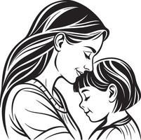 a mother and child are hugging in black and white vector