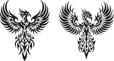 two phoenix tattoos on a white background vector
