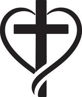 a black and white heart with a cross on it vector