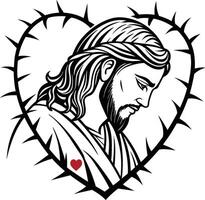 jesus in the heart of a thorny thorn vector