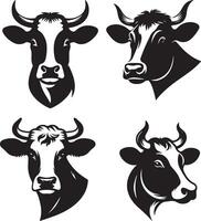 cow heads in different poses on a white background vector