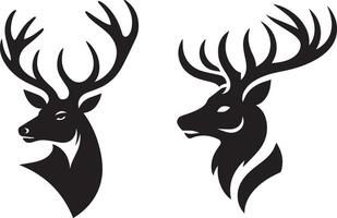 two black and white deer head silhouettes on a white background vector