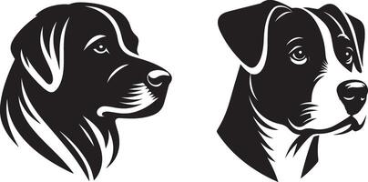 two black and white dog head silhouettes on a white background vector