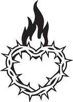 a heart with flames and thorns in the center vector