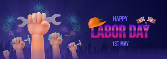Happy Labor Day Celebration with Tools and Fireworks on a Dark Background vector
