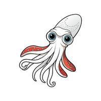 Cute cartoon squid with big eyes on white background vector