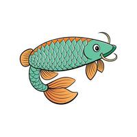 Colorful Cartoon Arowana Fish Illustration on White Background vector
