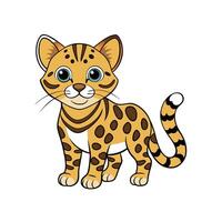Cute cartoon ocelot stands smiling on a white background vector