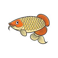 Cartoon Arowana fish illustration with yellow scales and orange fins vector