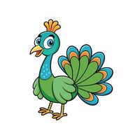 Cartoon peacock with bright colors and playful expression vector