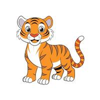 Illustration of a cartoon tiger with bold outlines and friendly features against a white backdrop. vector