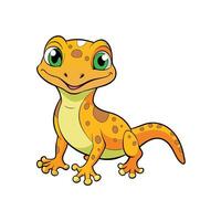 Smiling cartoon gecko with big eyes on white background vector