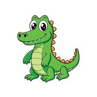 A cute cartoon style green crocodile standing and smiling. Isolated on white backdrop. vector