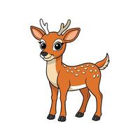 Charming cartoon deer with spots standing against a clean white backdrop. Simple design, cheerful style, ideal for childrens illustrations. vector