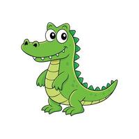 Cartoon green alligator standing and smiling against white background vector