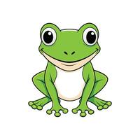 Cute cartoon green frog sitting and smiling friendly expression vector