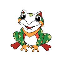 Cartoon smiling frog with green spots and red features vector