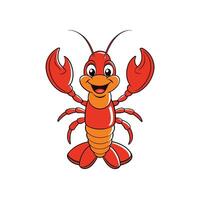 Cartoon lobster character illustration with cheerful expression isolated on white vector