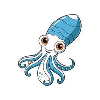 Cartoon octopus illustration with cute, friendly face and tentacles. Blue color palette in style. vector