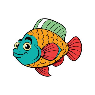Bright cartoon fish with cheerful expression in vibrant colors