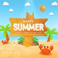 Happy Summer Scene With Palm Trees, Crabs, and Cheerful Sunshine vector