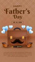 Vertical Fathers Day Greeting With Briefcase, Balloons, and Pipe Design vector