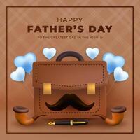 Happy Fathers Day Card with Briefcase, Mustache, and Heart Balloons vector