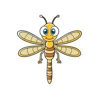 Cartoon dragonfly character with large eyes and yellow wings vector