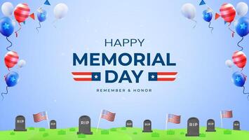 Memorial Day Celebration Background with Flags, Balloons, and Remember and Honor Message vector