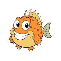 Cartoon smiling orange fish character with big eyes vector