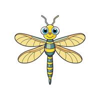 Smiling Cartoon Dragonfly with Detailed Wings on White Background vector