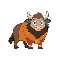 Cartoon Yak with Vest Isolated on White Background Illustration vector