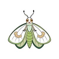 Cute cartoon moth illustration with smiling face and spread wings vector